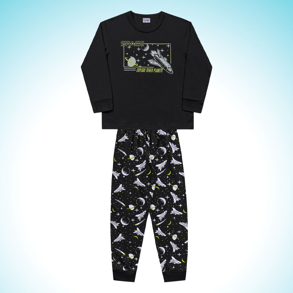 Pijama Camiseta Manga Longa e Calca Preto