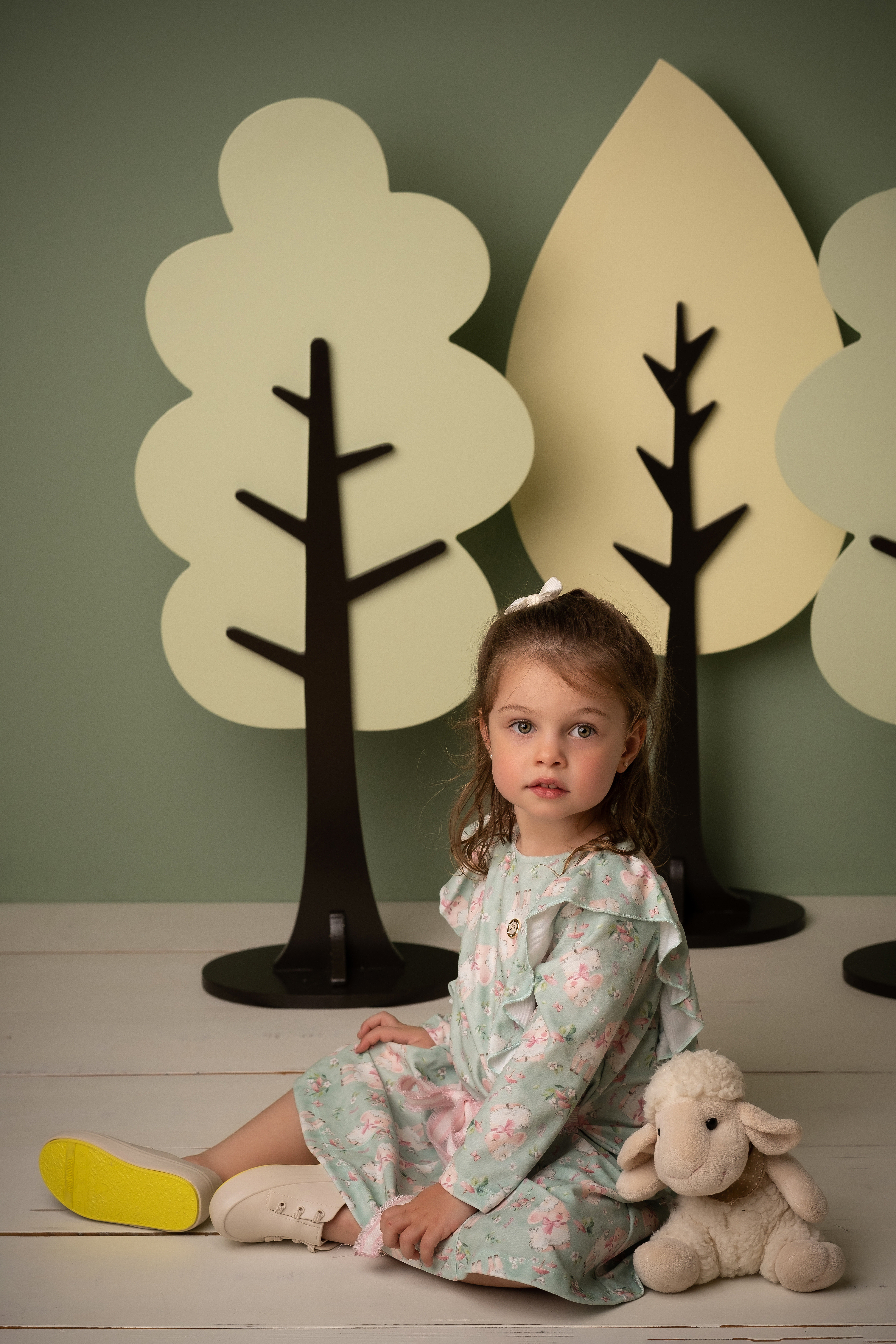 Vestido Plush est Ovelhas Com Babados Laterais Cinto
