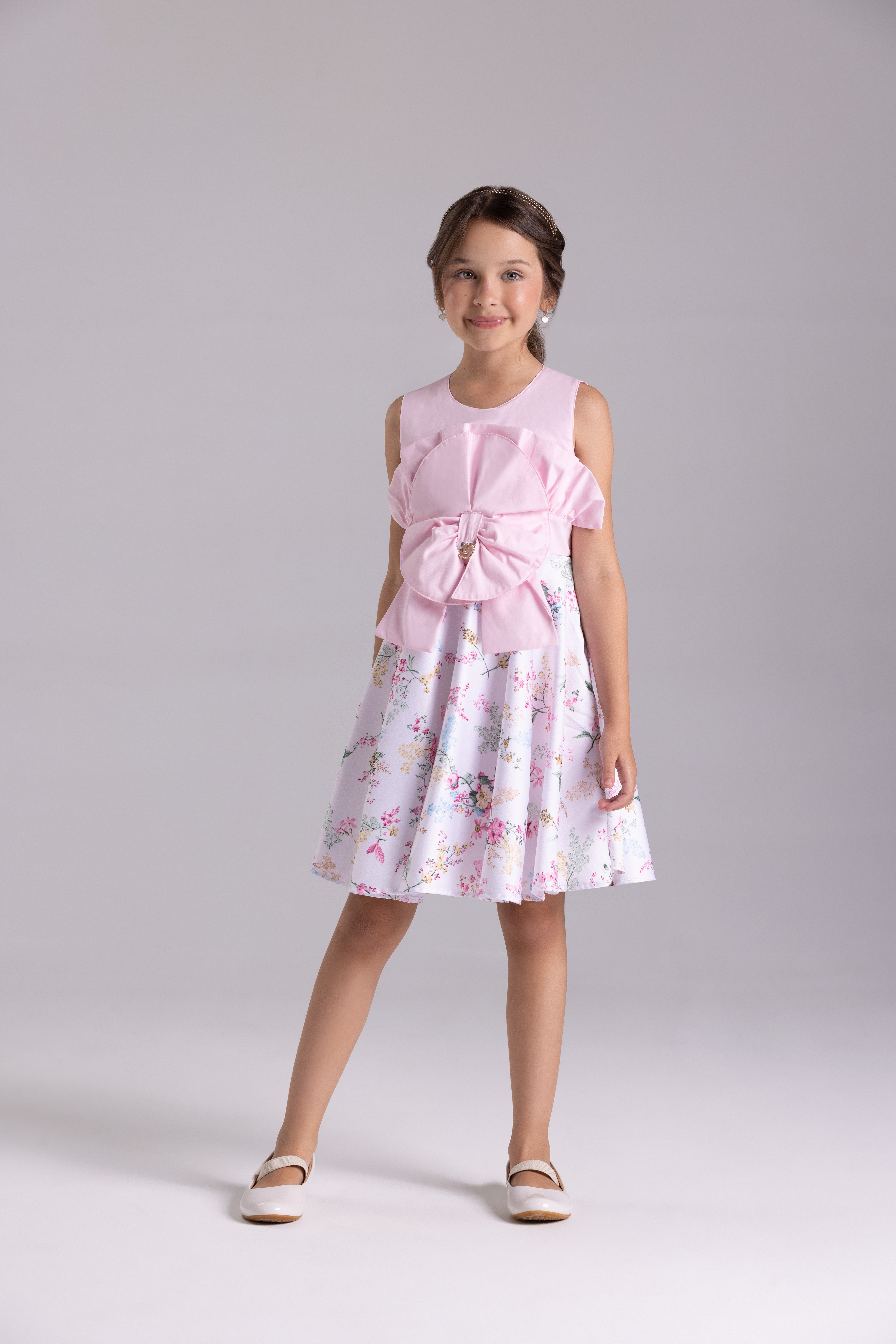 Vestido em Tricoline + Crepe Amanda Rosa